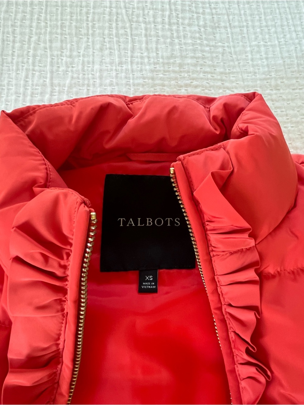 Talbots Bright Orange Ruffle Puffer Vest - Picture 3 of 4